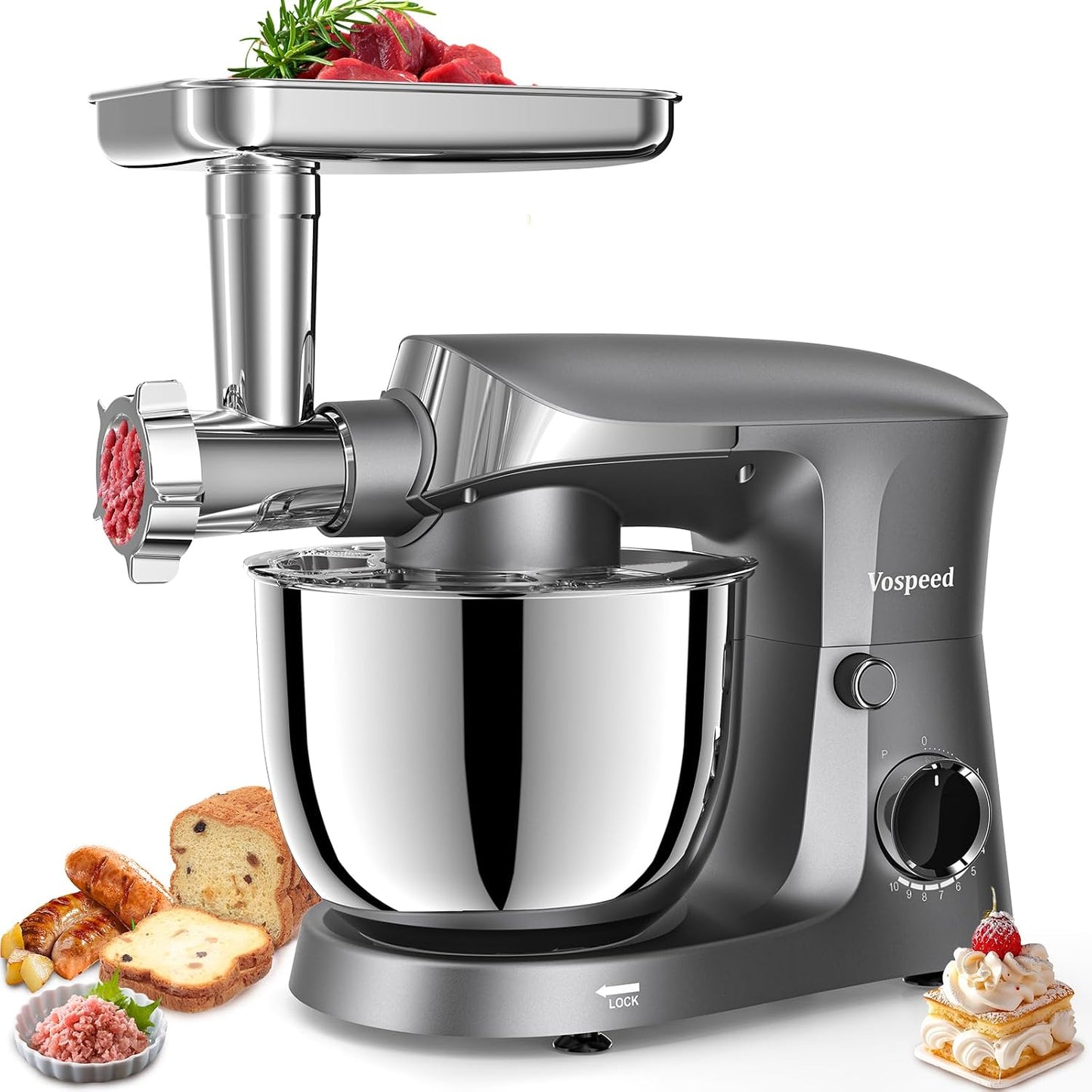 Stand Mixer 1500W 5.5L Tilt-Head 10 Speeds Stainless Steel Bowl Black