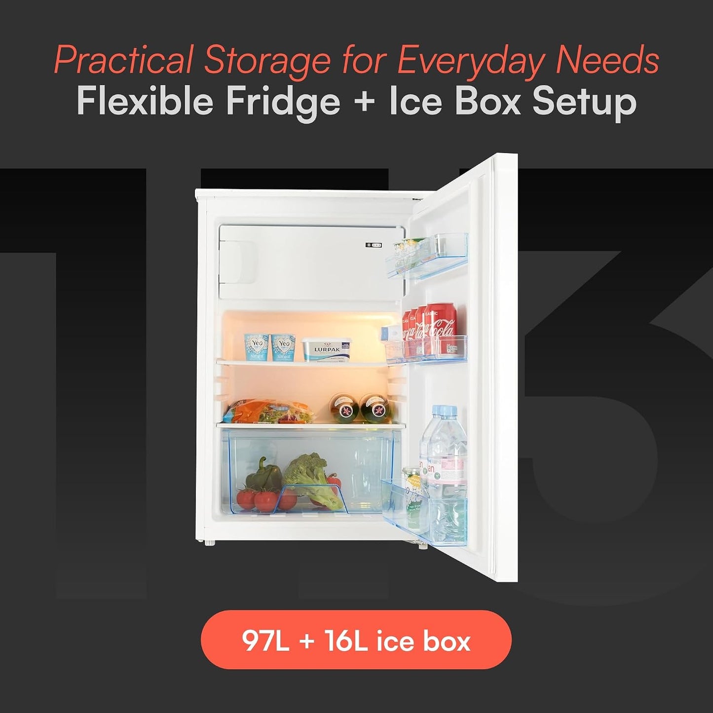 Freestanding Larder Fridge 113L 55cm With Ice Box White