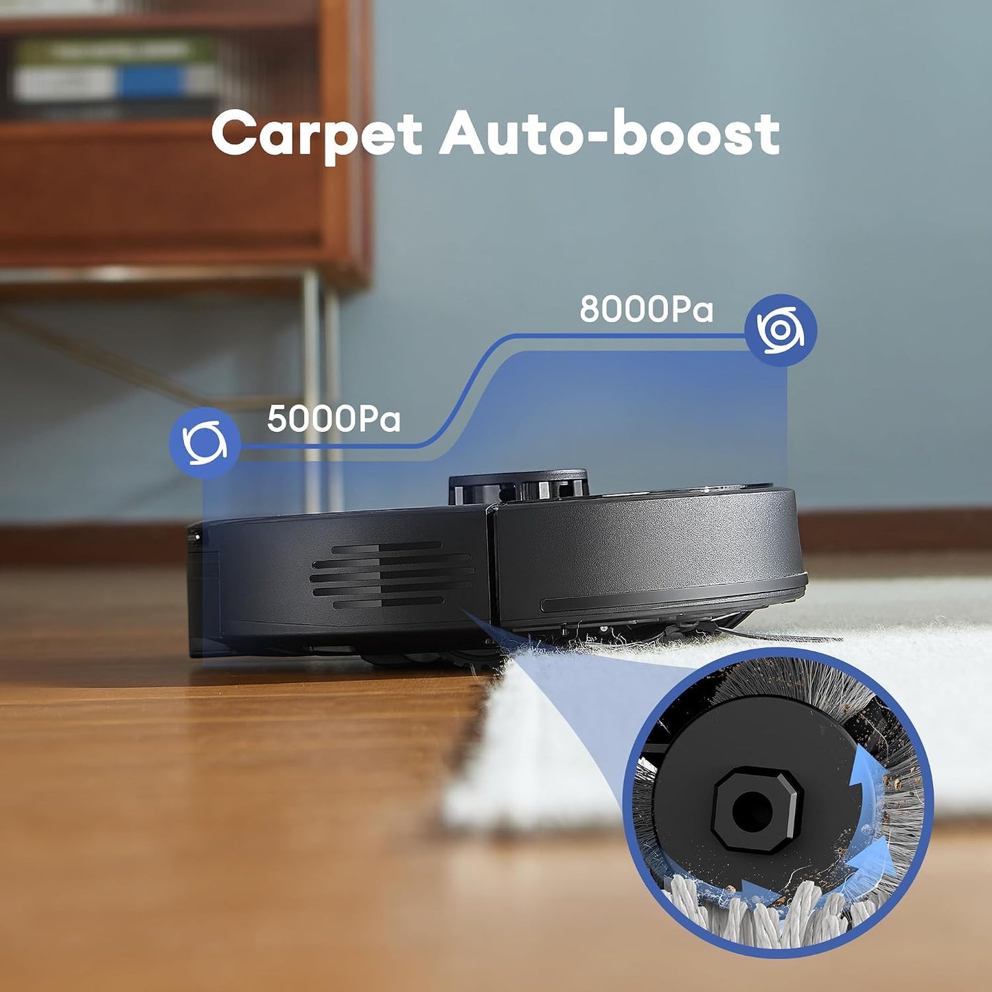 Robot Vacuum Cleaner 8000Pa LiDAR Navigation 200Mins Runtime Black