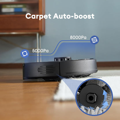 Robot Vacuum Cleaner 8000Pa LiDAR Navigation 200Mins Runtime Black