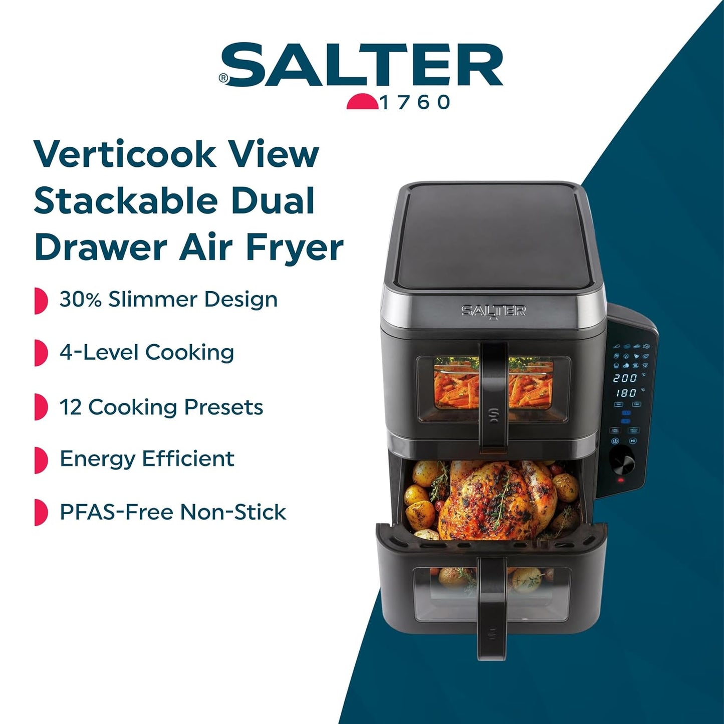 Double Stack Air Fryer 9L 2400W 12 Functions Black