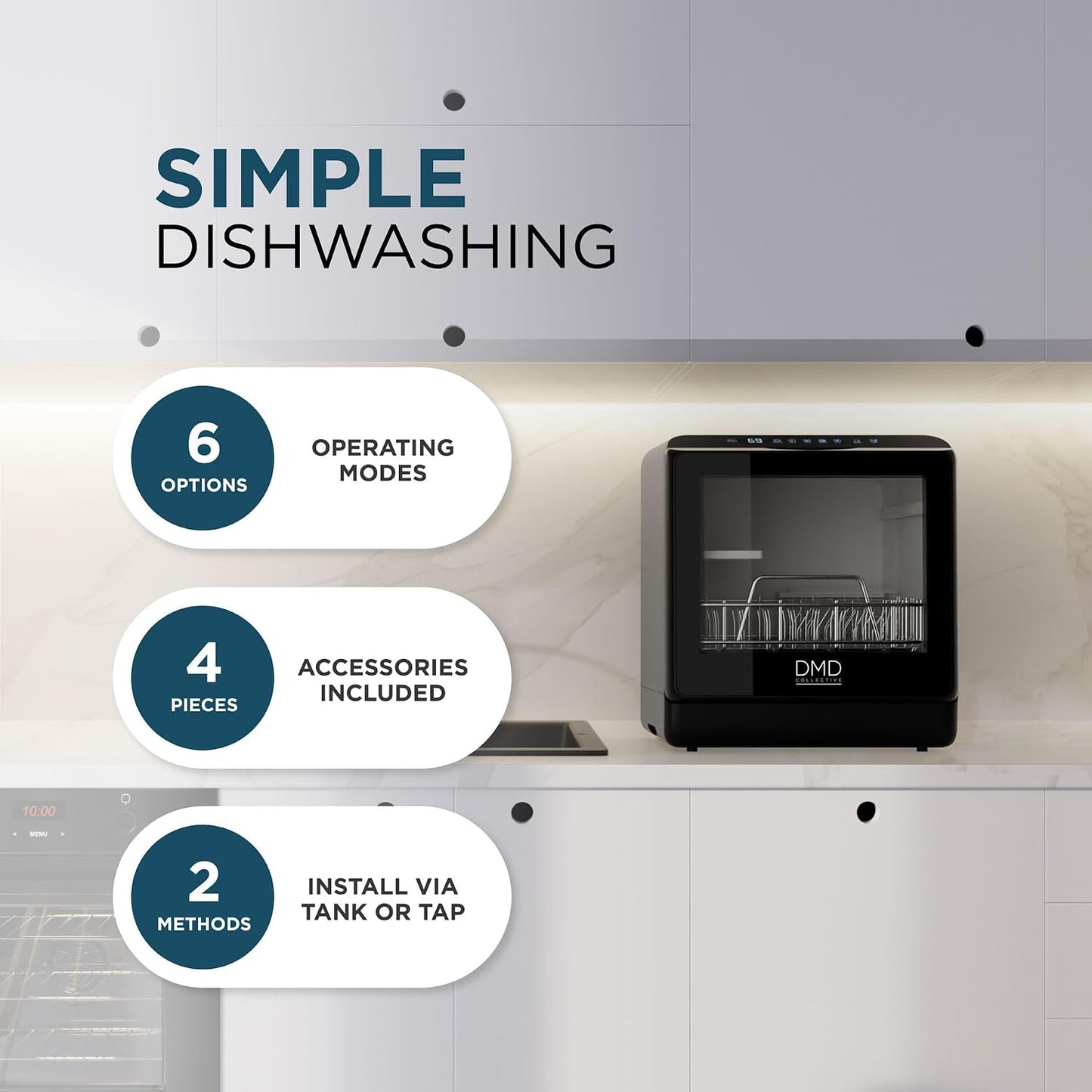 Mini Countertop Dishwasher 5L Touch Control LED Display 6 Programs Black