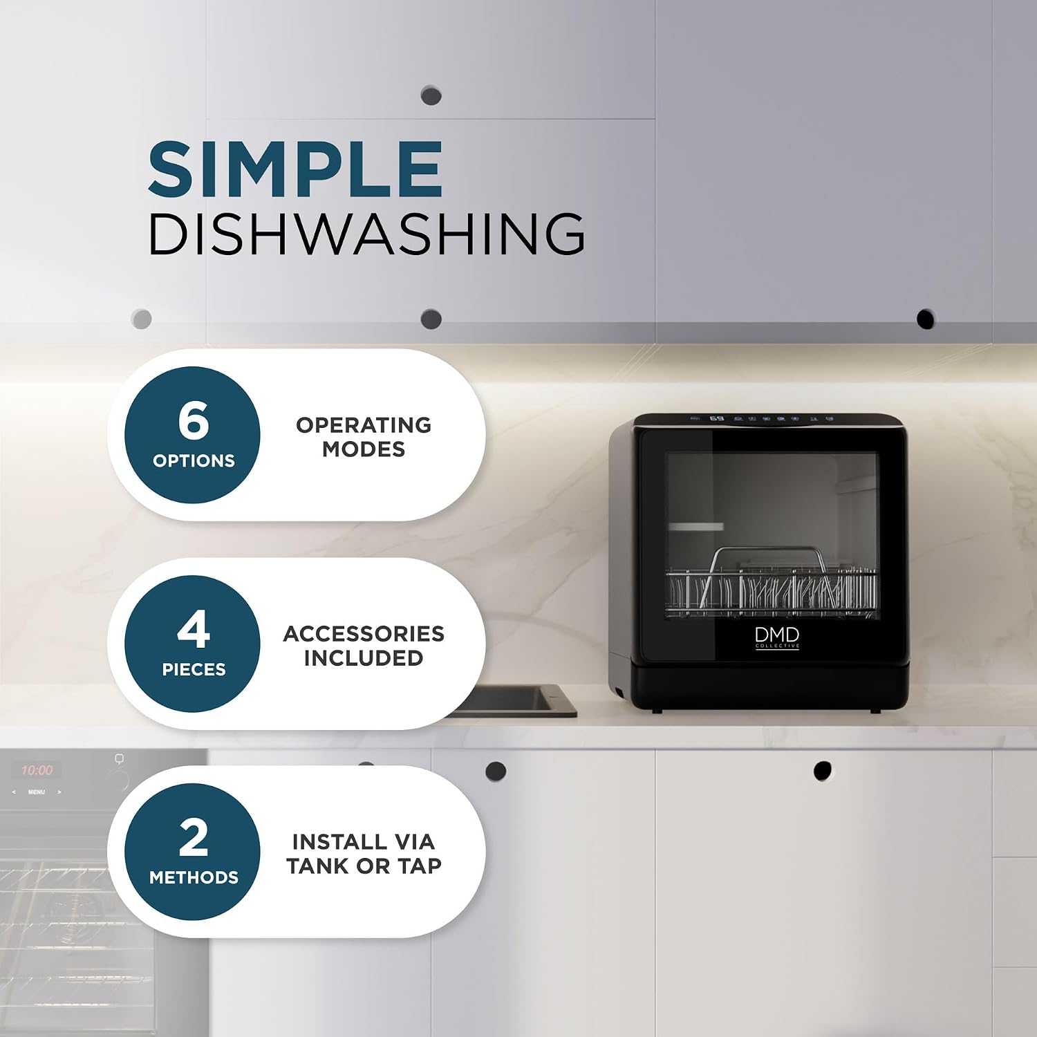 Mini Countertop Dishwasher 5L Touch Control LED Display 6 Programs Black