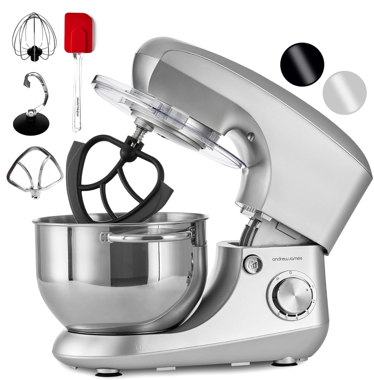 Stand Mixer 1300W 5.5L Stainless Steel Bowl 6 Speeds Pulse Black