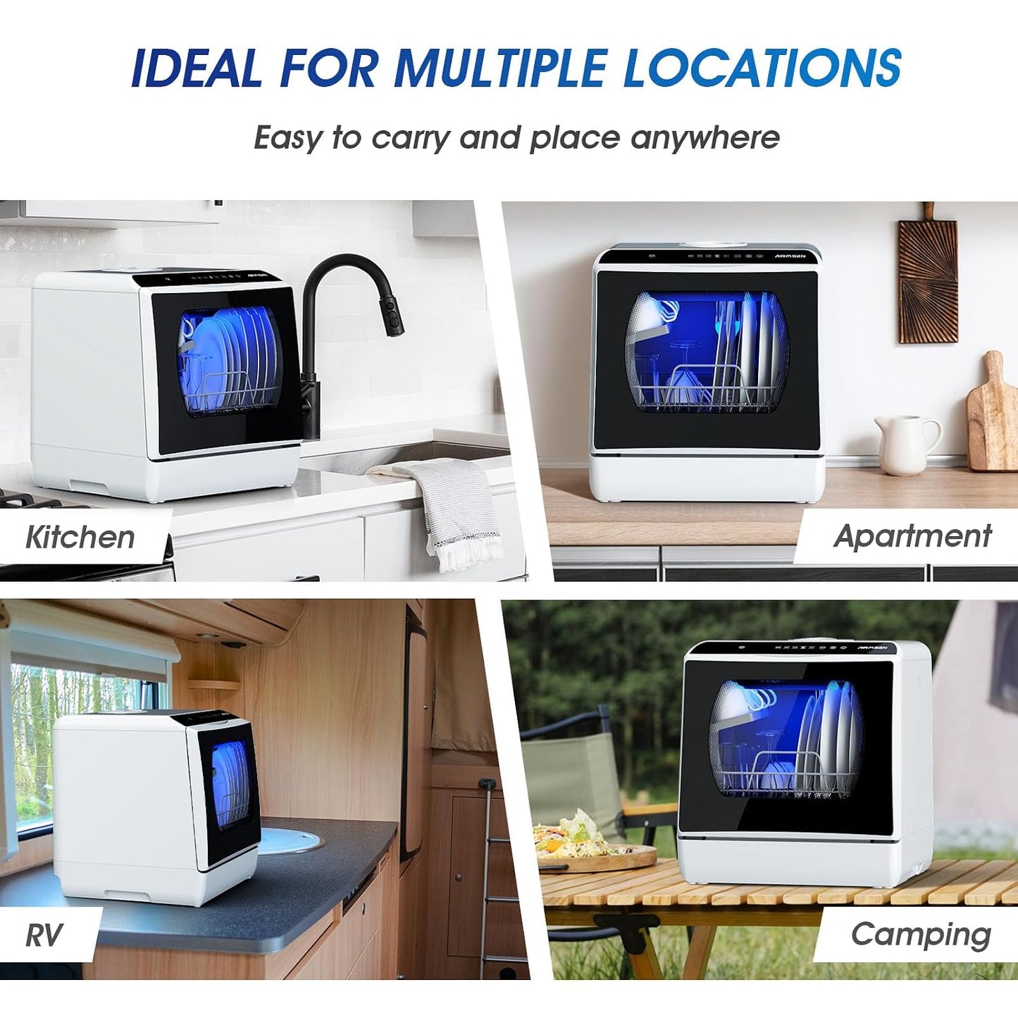 Mini Table Top Dishwasher 6 Programs Countertop Portable Dual Water Supply Baby Care Mode