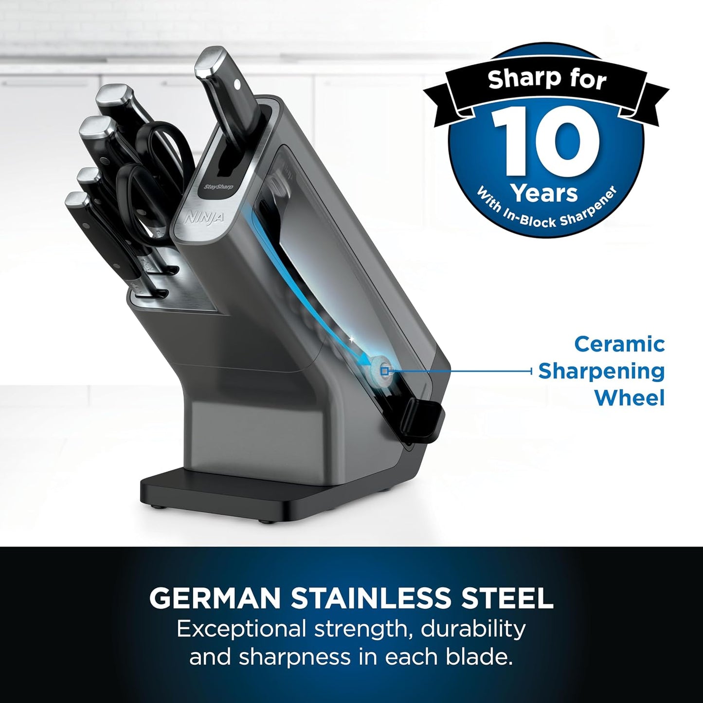 Knife Block Set With Integrated Sharpener 6-Piece Stainless Steel Black