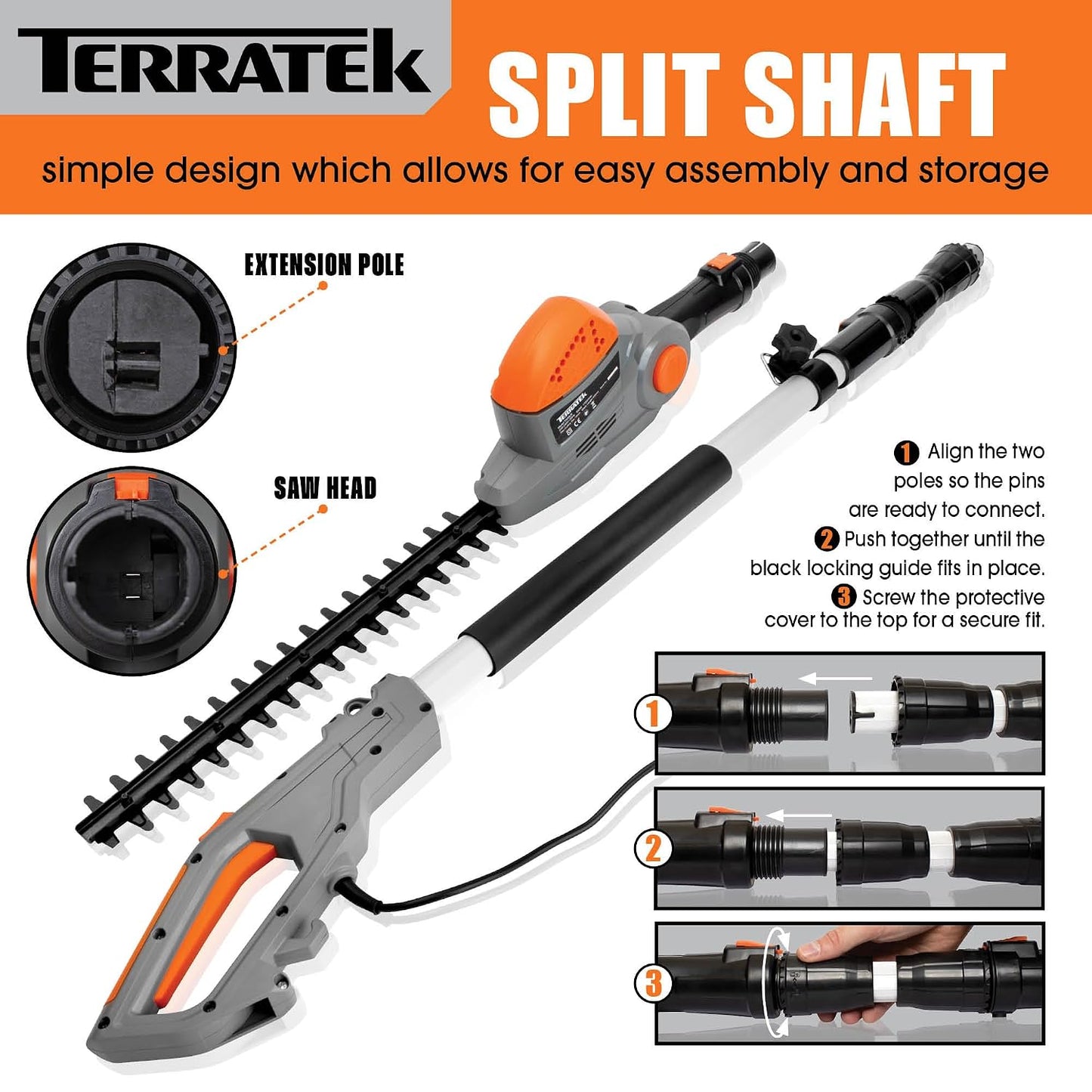 Corded Pole Hedge Trimmer 550W 2.5m Telescopic 45cm Blade 4-Position Head