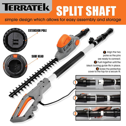 Corded Pole Hedge Trimmer 550W 2.5m Telescopic 45cm Blade 4-Position Head