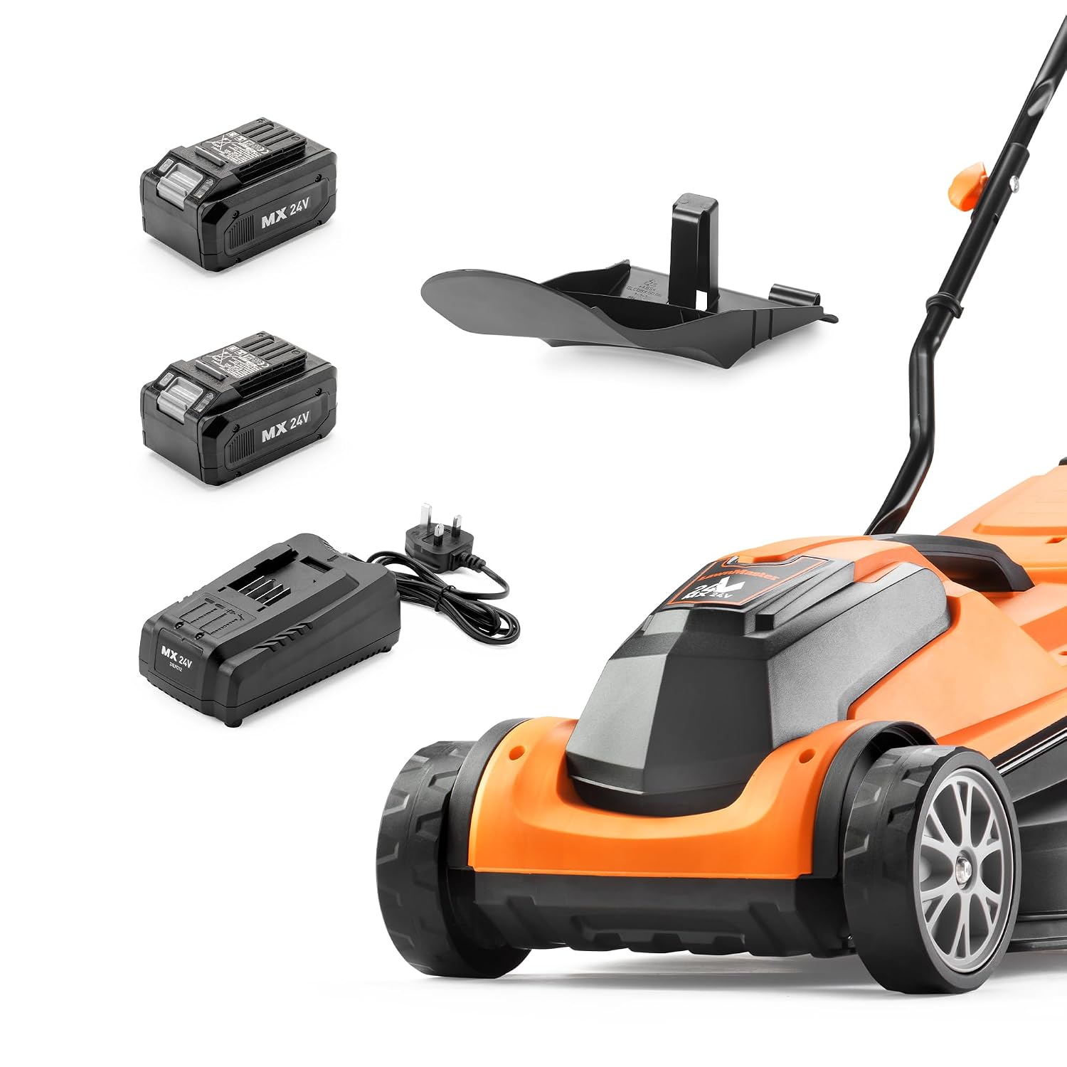 Cordless Lawn Mower 34cm 24V 2x4.0Ah Batteries Rear Roller