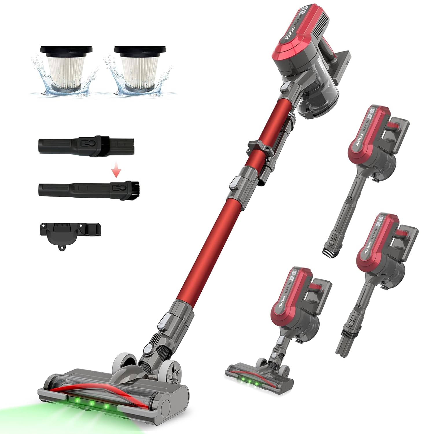 Cordless Stick Vacuum Cleaner 450W 45kPa Suction 60min Runtime Red
