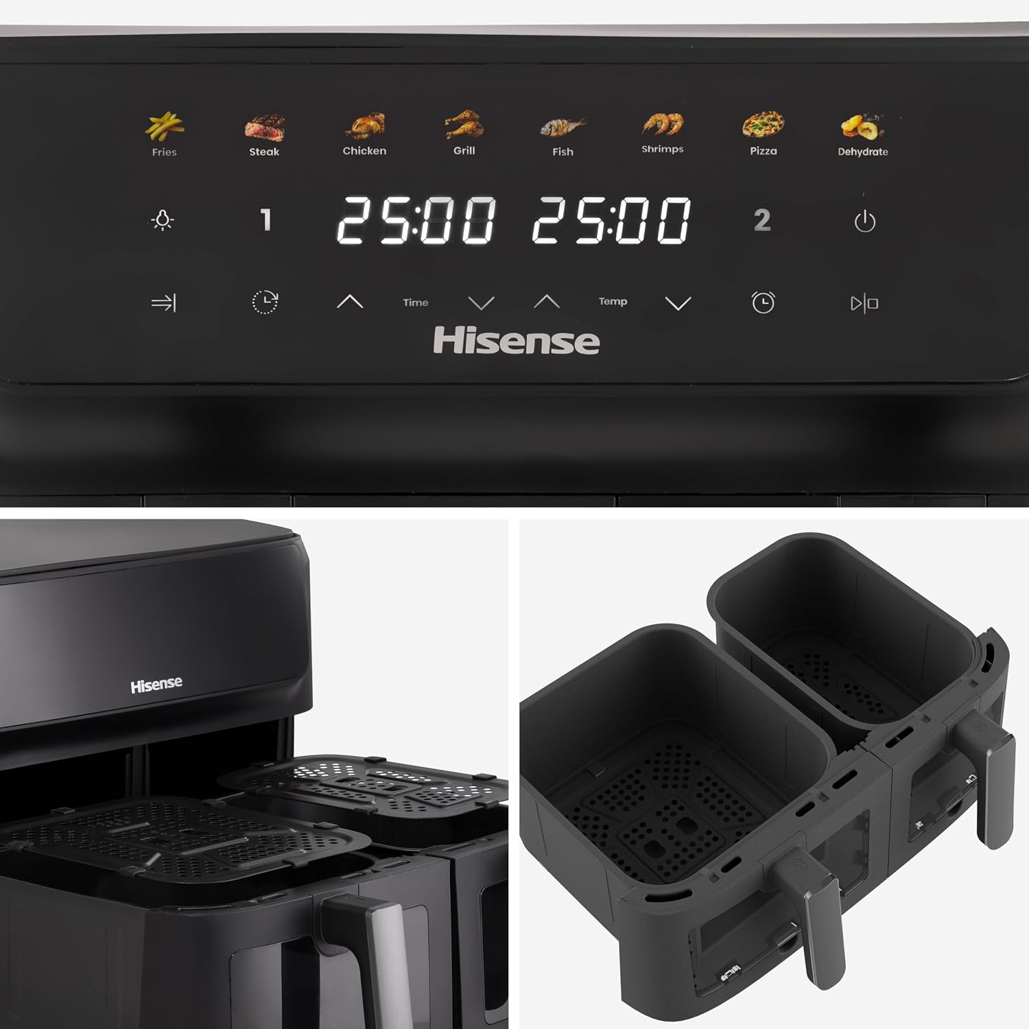 Air Fryer 11L Dual Zone 2700W Colour Touch Display 8 Functions Black