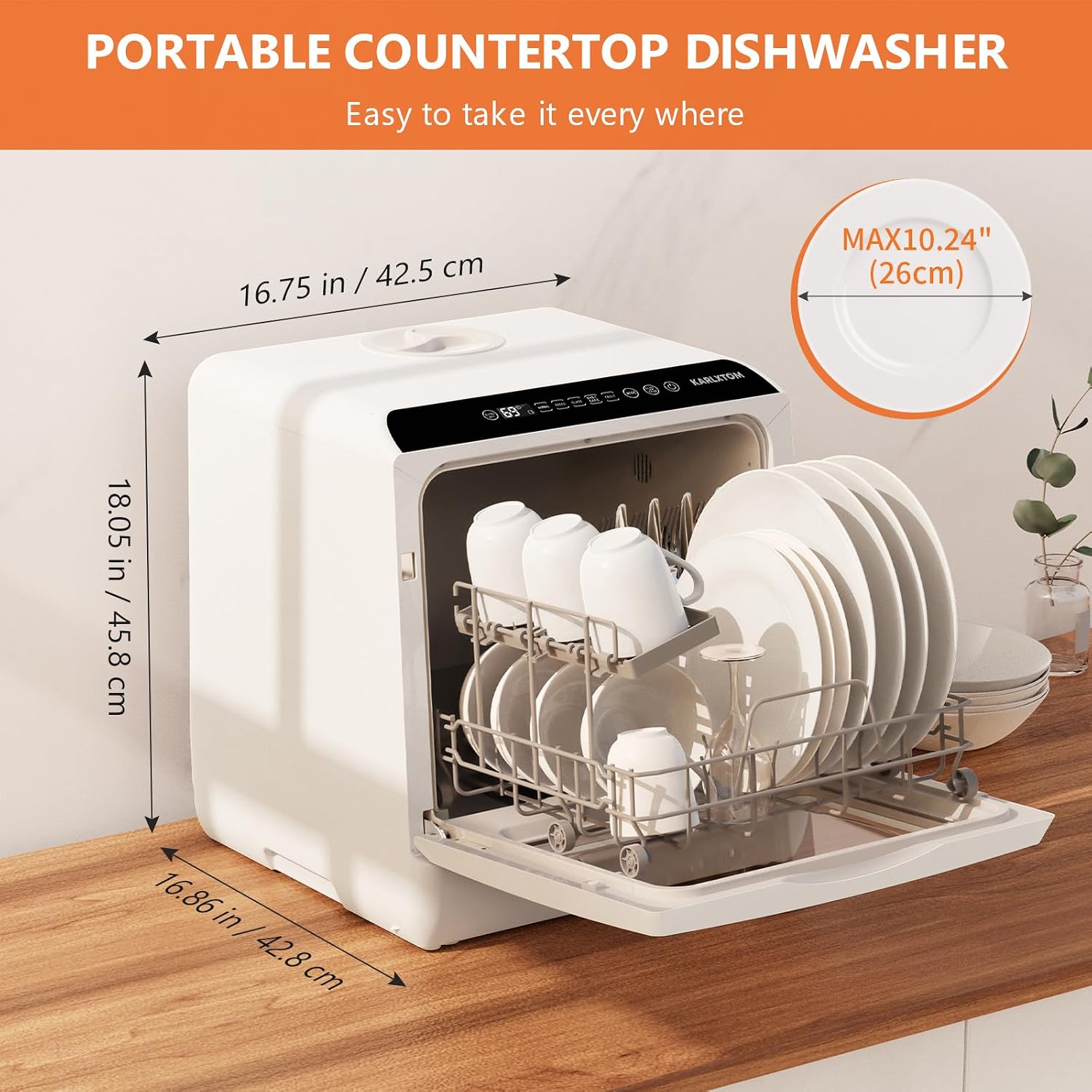 Table Top Dishwasher 6 Programs Touch Control Auto-Drying Baby Care Fruit Wash White