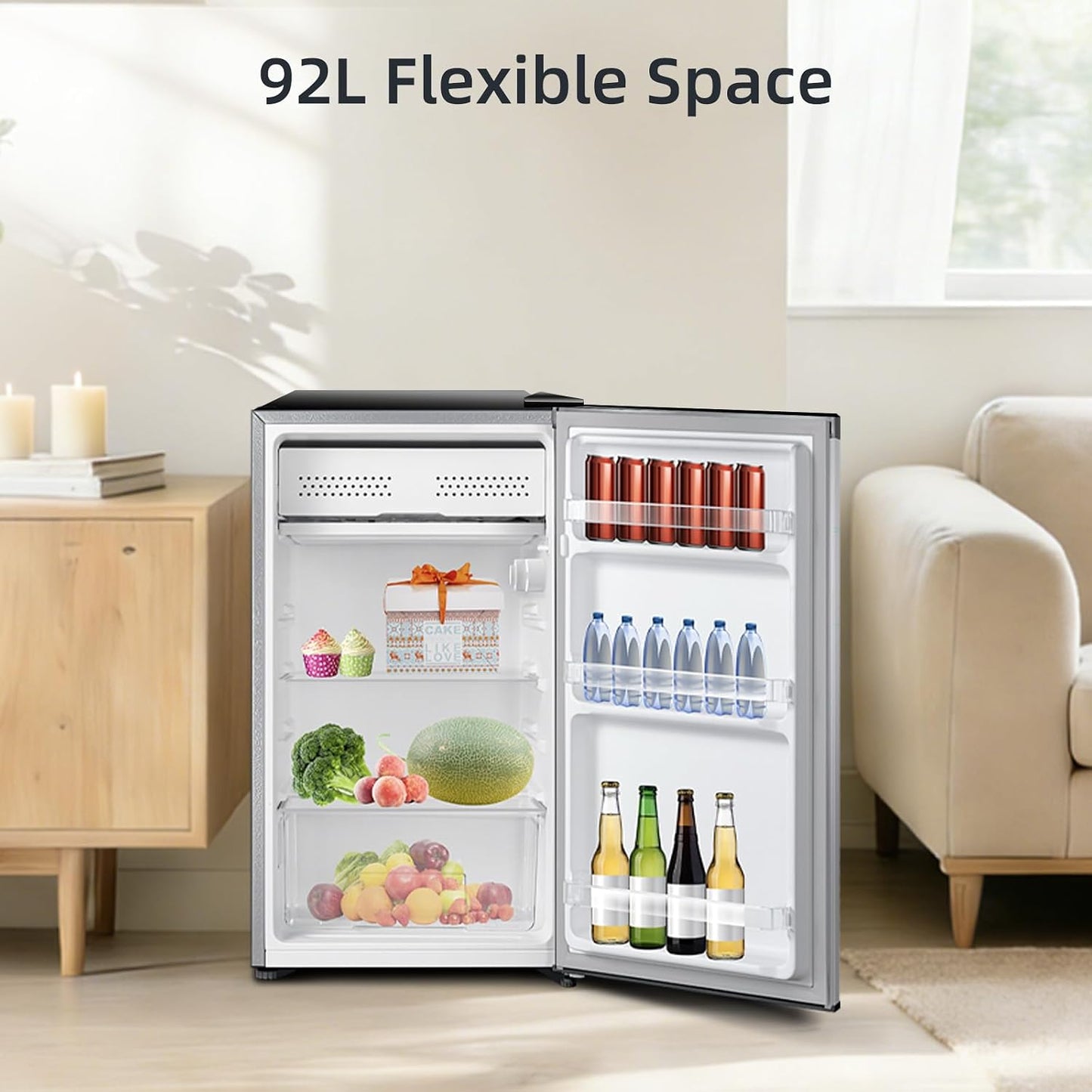 Under Counter Fridge 92L 7 Temp Settings Reversible Door Black