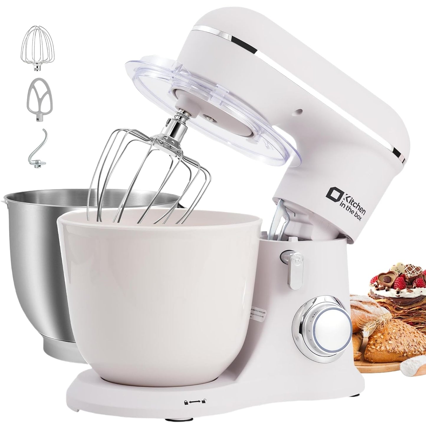 Mini Stand Mixer 3.5L 10 Speed 800W Dough Hook Whisk Beater Grey White