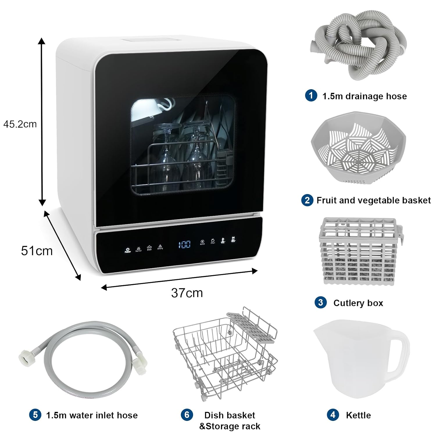 Portable Countertop Dishwasher 7 Programmes 4.8L Tank 3 Place Settings Black