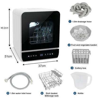 Portable Countertop Dishwasher 7 Programmes 4.8L Tank 3 Place Settings Black