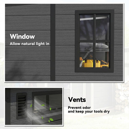 Plastic Garden Storage Shed 6 X 6 Ft Dark Grey Aluminium Frame Double Doors