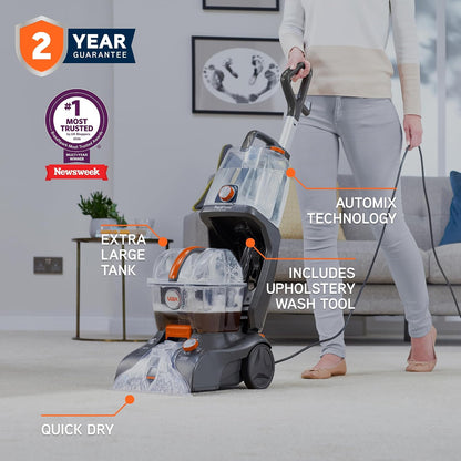 Carpet Cleaner 1200W 2.5L Extra Large Tank SpinScrub Brushes Grey