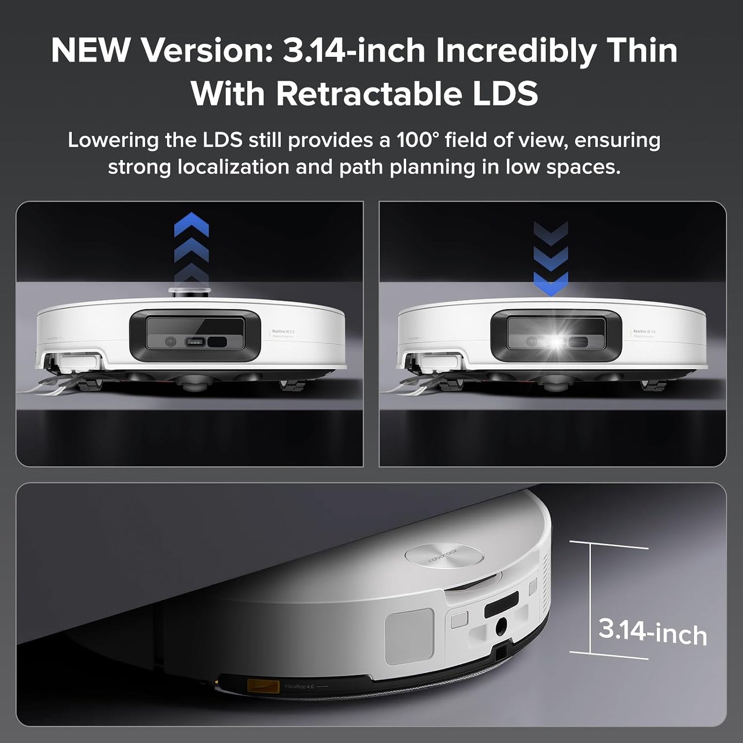 Robot Vacuum Cleaner 22,000 Pa 3.14-Inch Ultra Slim Zero-Tangling AI 3.0 Obstacle Avoidance White