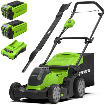 Cordless Lawnmower 41cm Cutting Width 50L Bag 2x 40V 2Ah Batteries