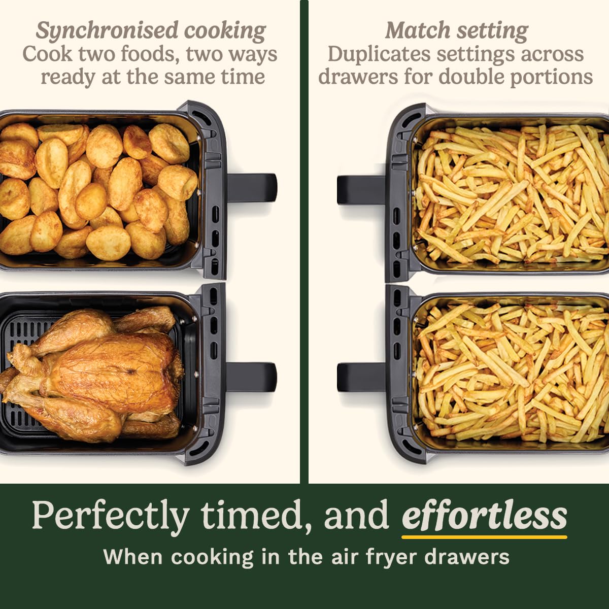 Tri Zone 13.6L Air Fryer Oven 3 Independent Cooking Zones PFAS-Free Black
