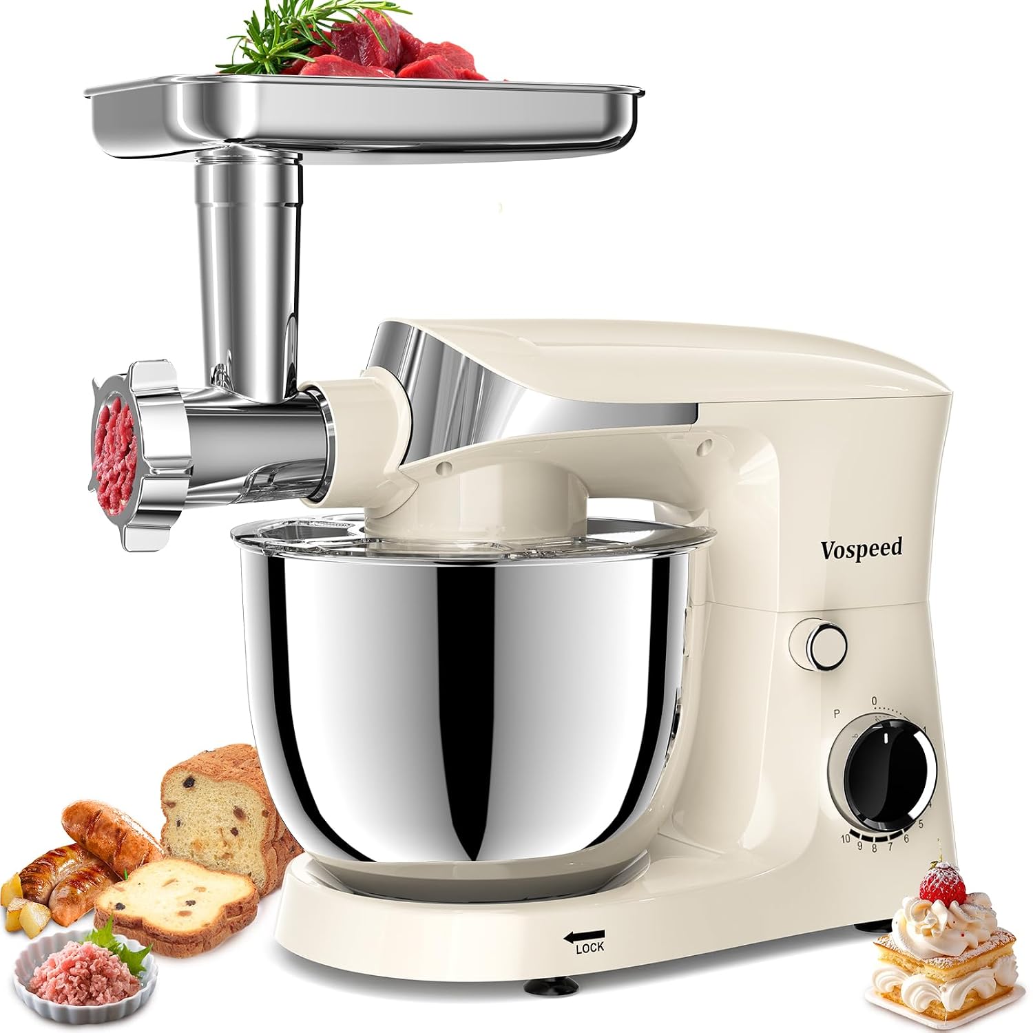 Stand Mixer 1500W 5.5L Tilt-Head 10 Speeds Stainless Steel Bowl Black