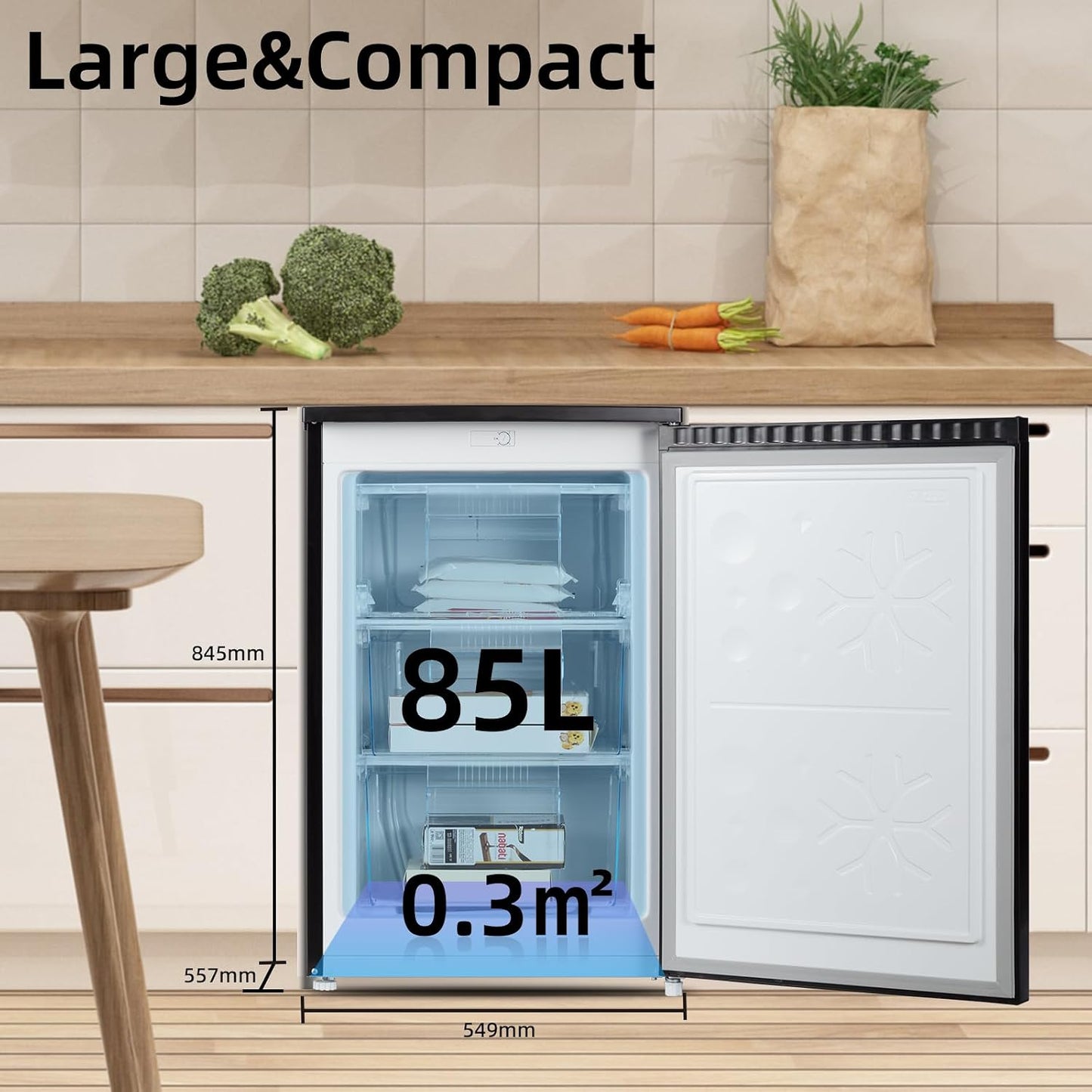 Upright Freezer 90L Reversible Door Adjustable Thermostat Black