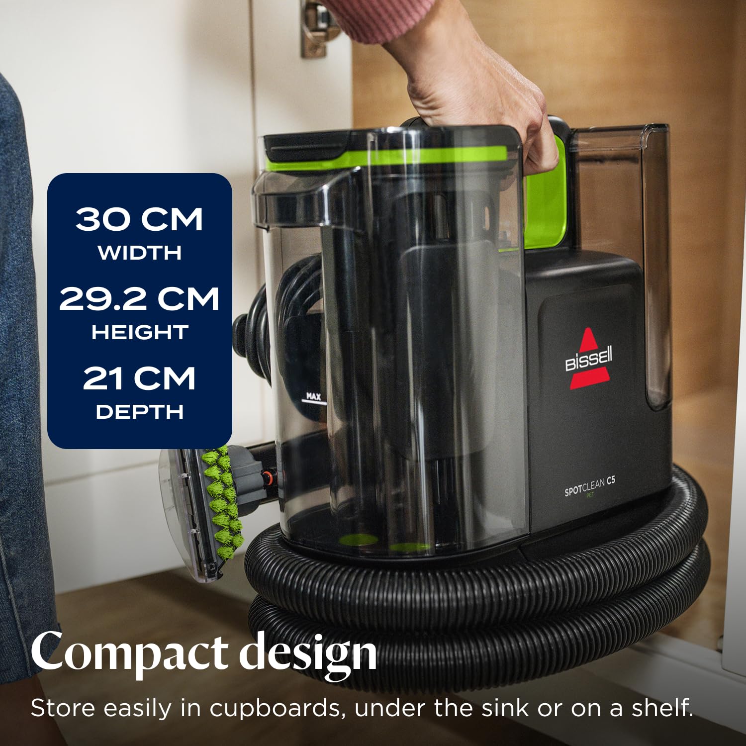 Portable Carpet Cleaner 16,400Pa Suction Dual Tank Black