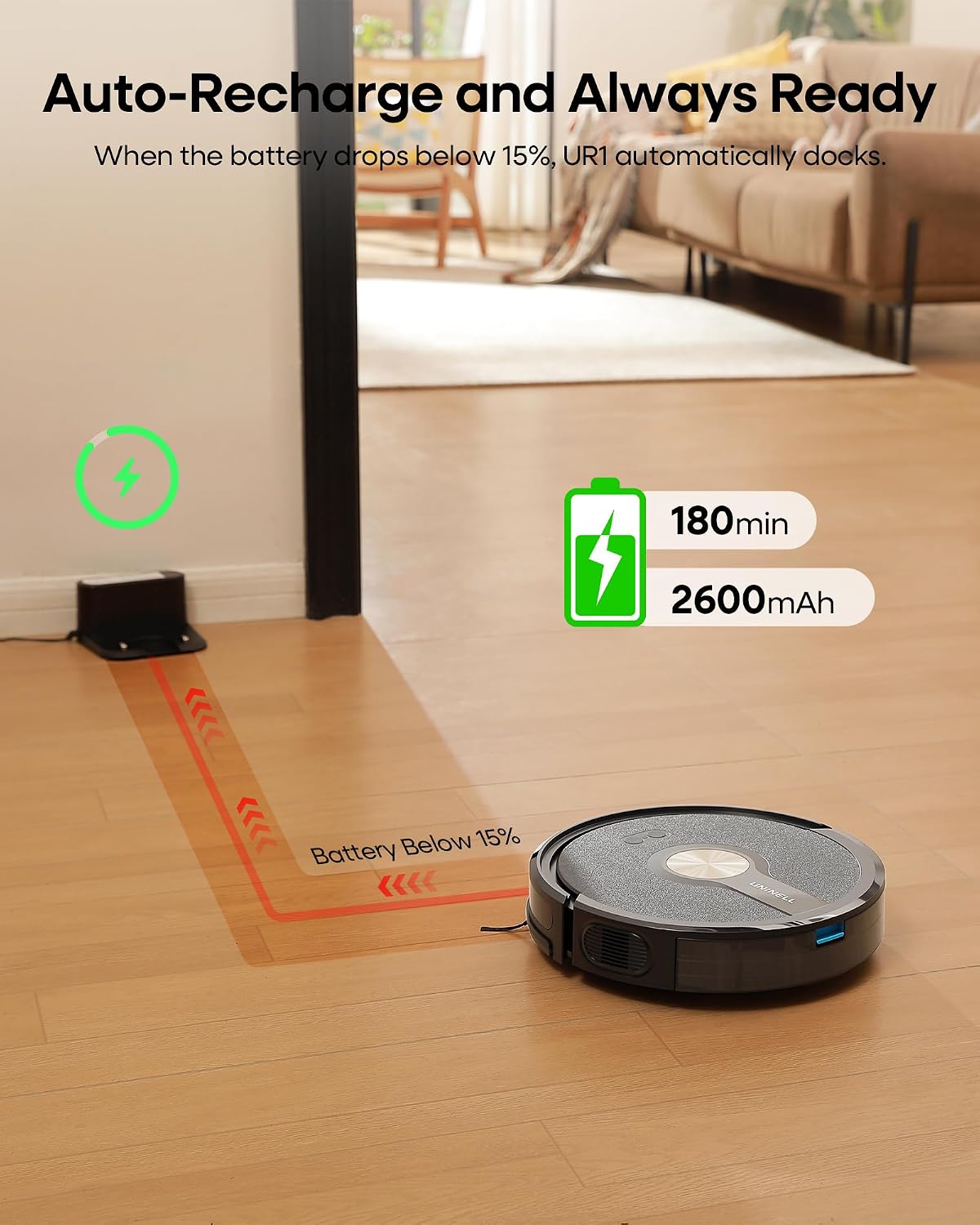 Robot Vacuum Cleaner 5000Pa Suction 180 Min Ultra Slim Black