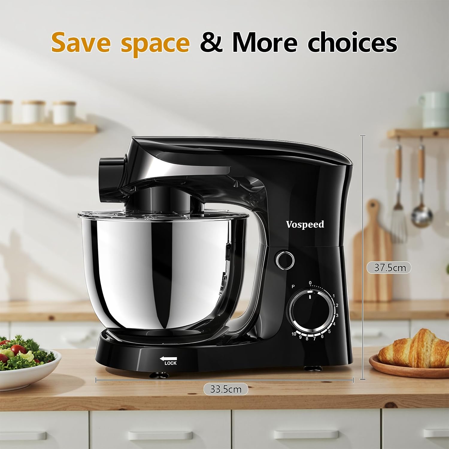 Stand Mixer 1500W 5.5L Tilt-Head 10 Speeds Stainless Steel Bowl Black