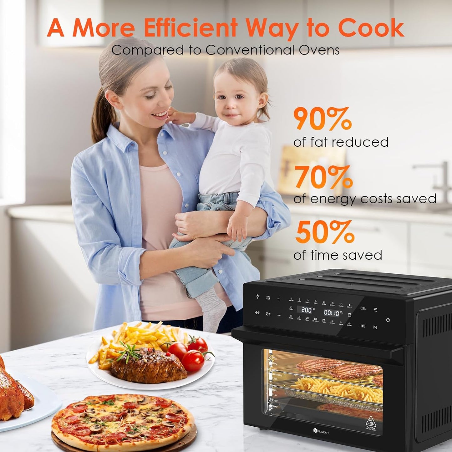 Air Fryer Oven 30L 1800W 20 Programs Rotisserie Black