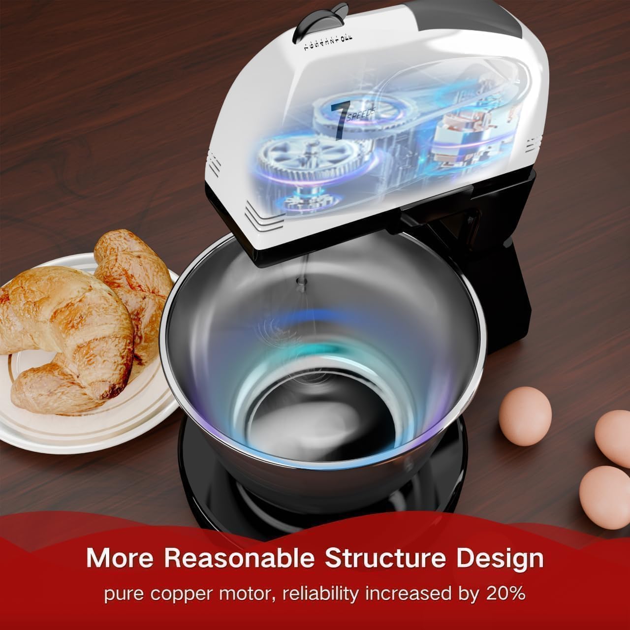 Stand And Hand Mixer 7 Speeds 3QT Stainless Steel Bowl HP2