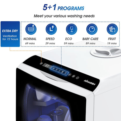 Mini Table Top Dishwasher 6 Programs Countertop Portable Dual Water Supply Baby Care Mode
