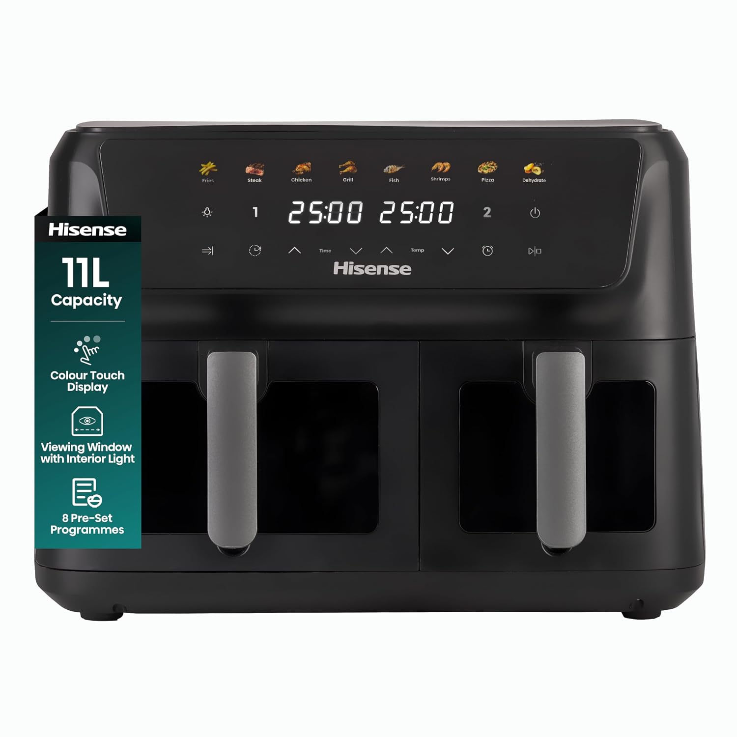 Air Fryer 11L Dual Zone 2700W Colour Touch Display 8 Functions Black
