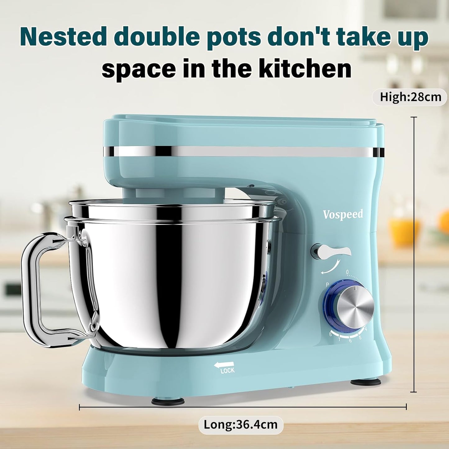 Stand Mixer 4.5L+5L Bowls 8-Speed 1000W Tilt-Head Blue