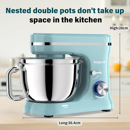 Stand Mixer 4.5L+5L Bowls 8-Speed 1000W Tilt-Head Blue