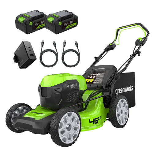 Cordless Lawn Mower 46cm 48V Self-Propelled 55L Bag 2x4Ah Batteries