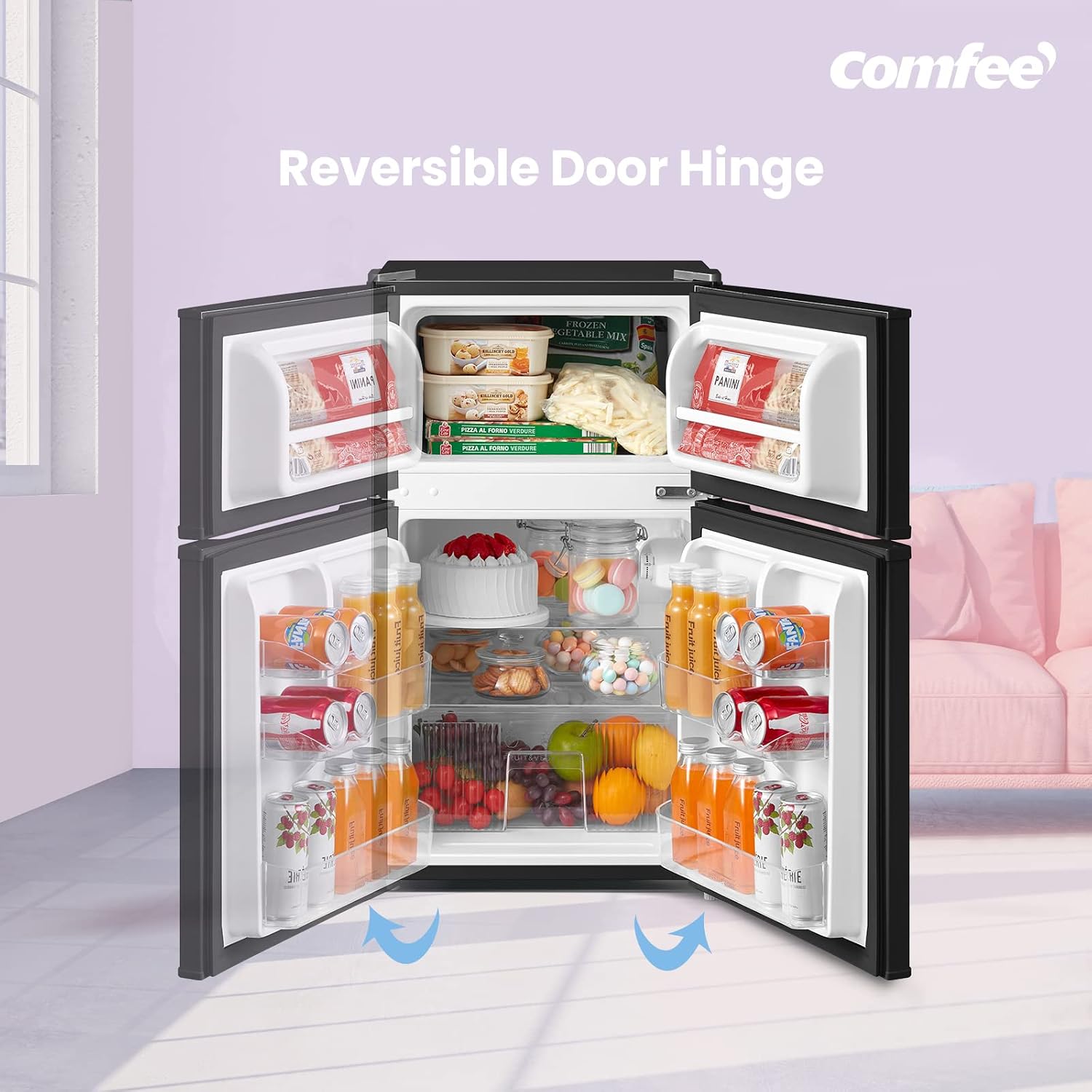 Under Counter Fridge Freezer 87L Double Door Reversible Door Black