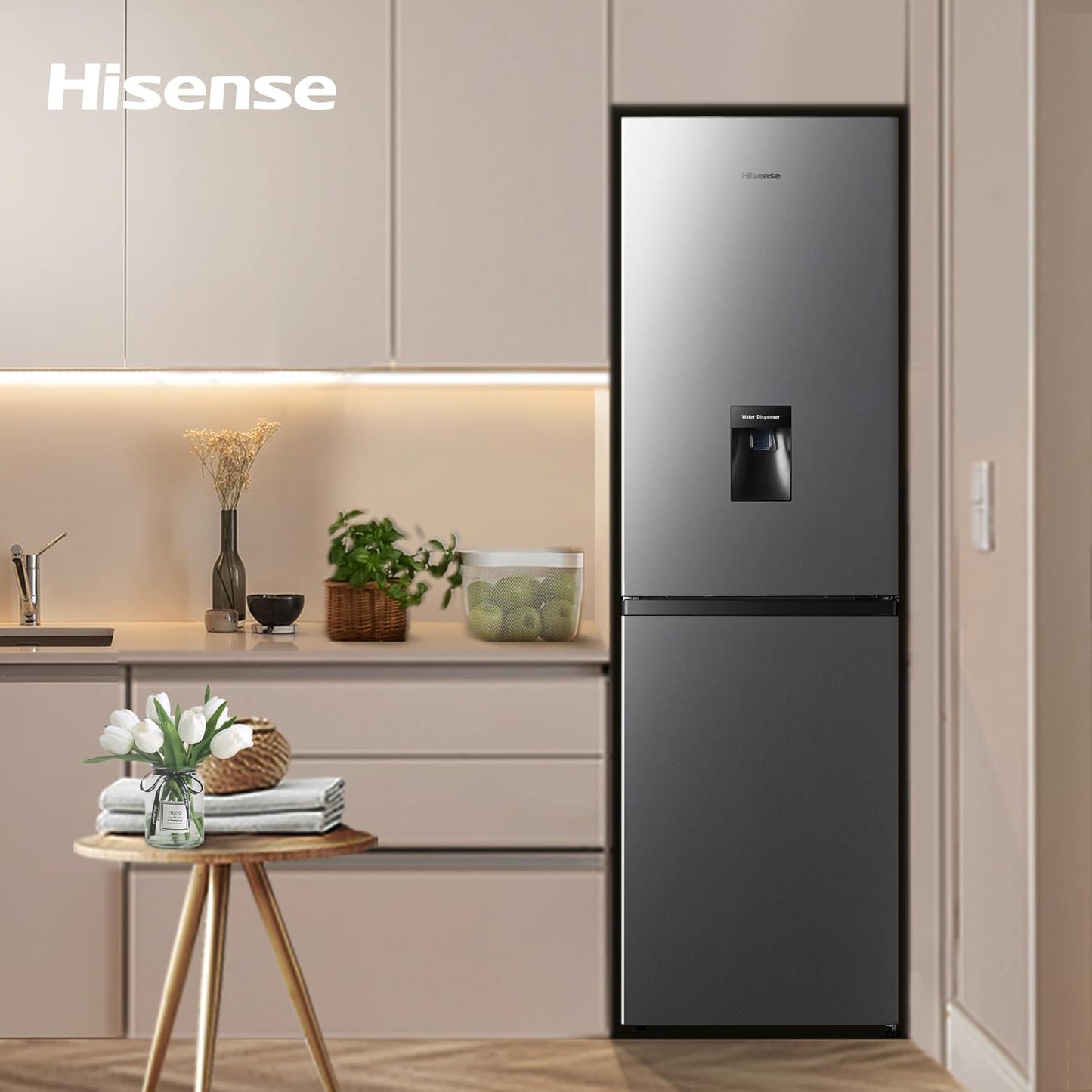Freestanding Fridge Freezer 256L Total No Frost Water Dispenser Silver