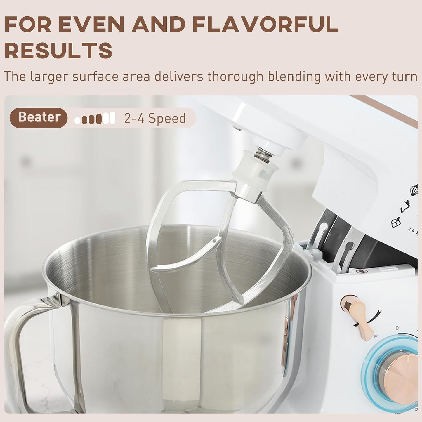 Stand Mixer 1400W 5L 6 Speeds Pulse Setting Stainless Steel Bowl White
