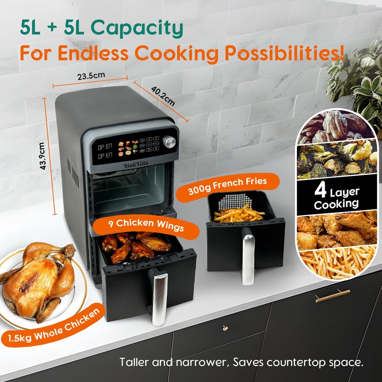 Freestanding Double Stack Airfryer 10L 2400W 9 Functions Black