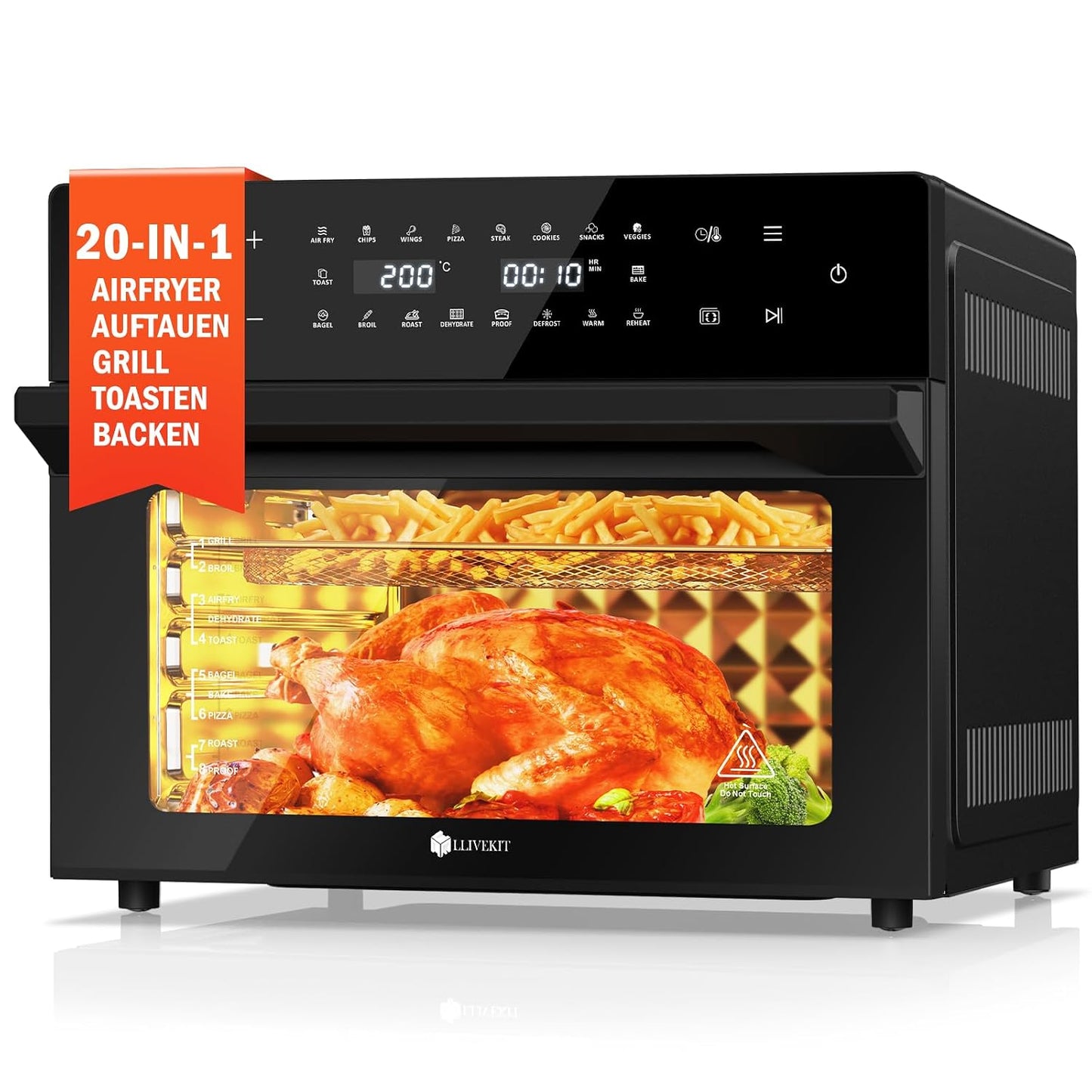 Air Fryer Oven 30L 1800W 20 Programs Rotisserie Black
