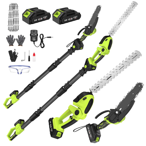 Pole Hedge Trimmer And Chainsaw Set 7.05Ft Extension 2x4.0Ah Battery Black