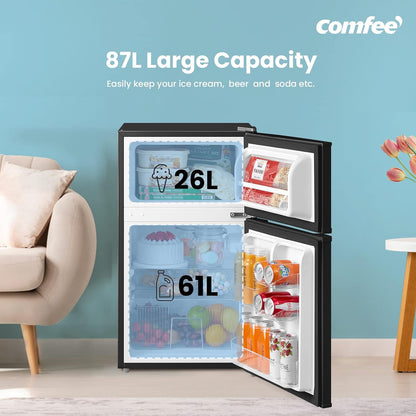 Under Counter Fridge Freezer 87L Double Door Reversible Door Black