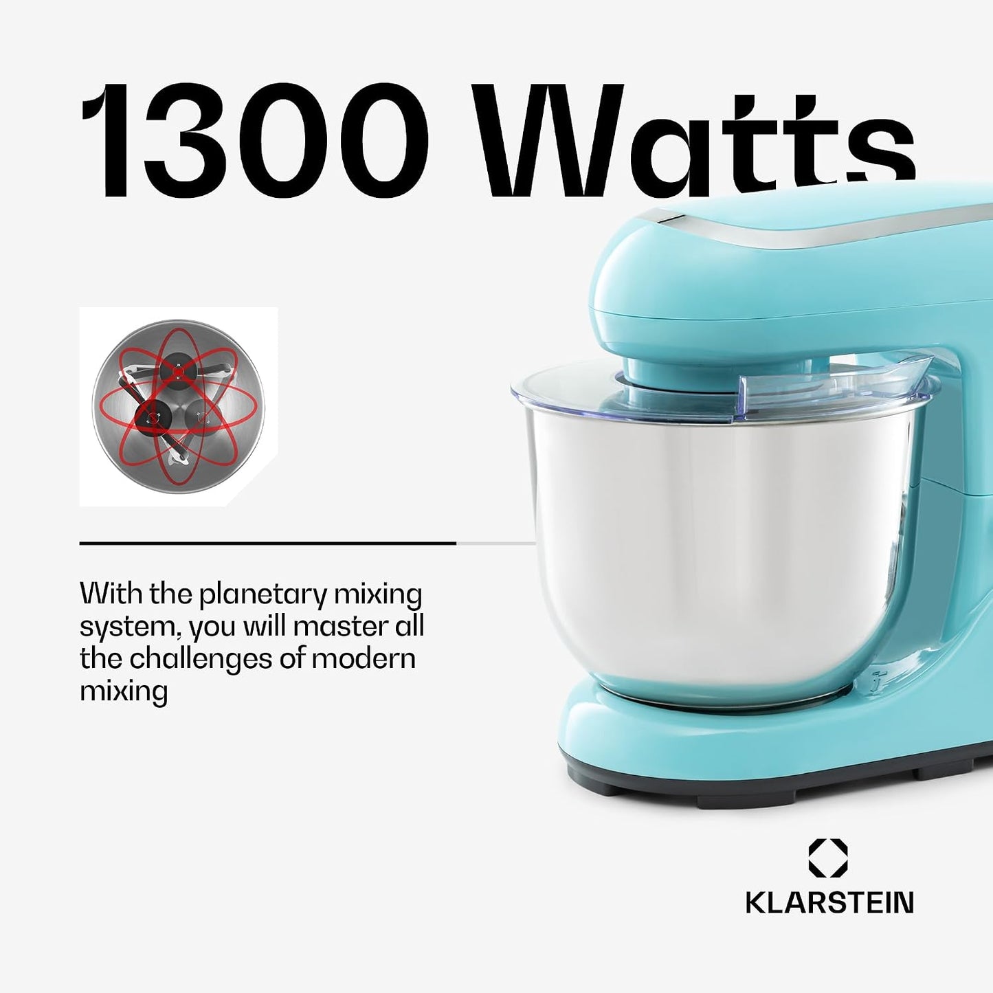 Stand Mixer 5L 1300W 6 Speeds Planetary Mixing Action Blue