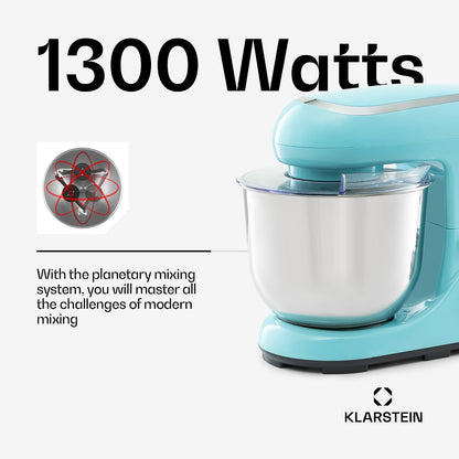 Stand Mixer 5L 1300W 6 Speeds Planetary Mixing Action Blue