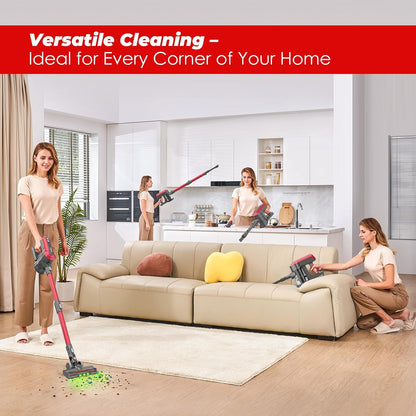 Cordless Stick Vacuum Cleaner 450W 45kPa Suction 60min Runtime Red