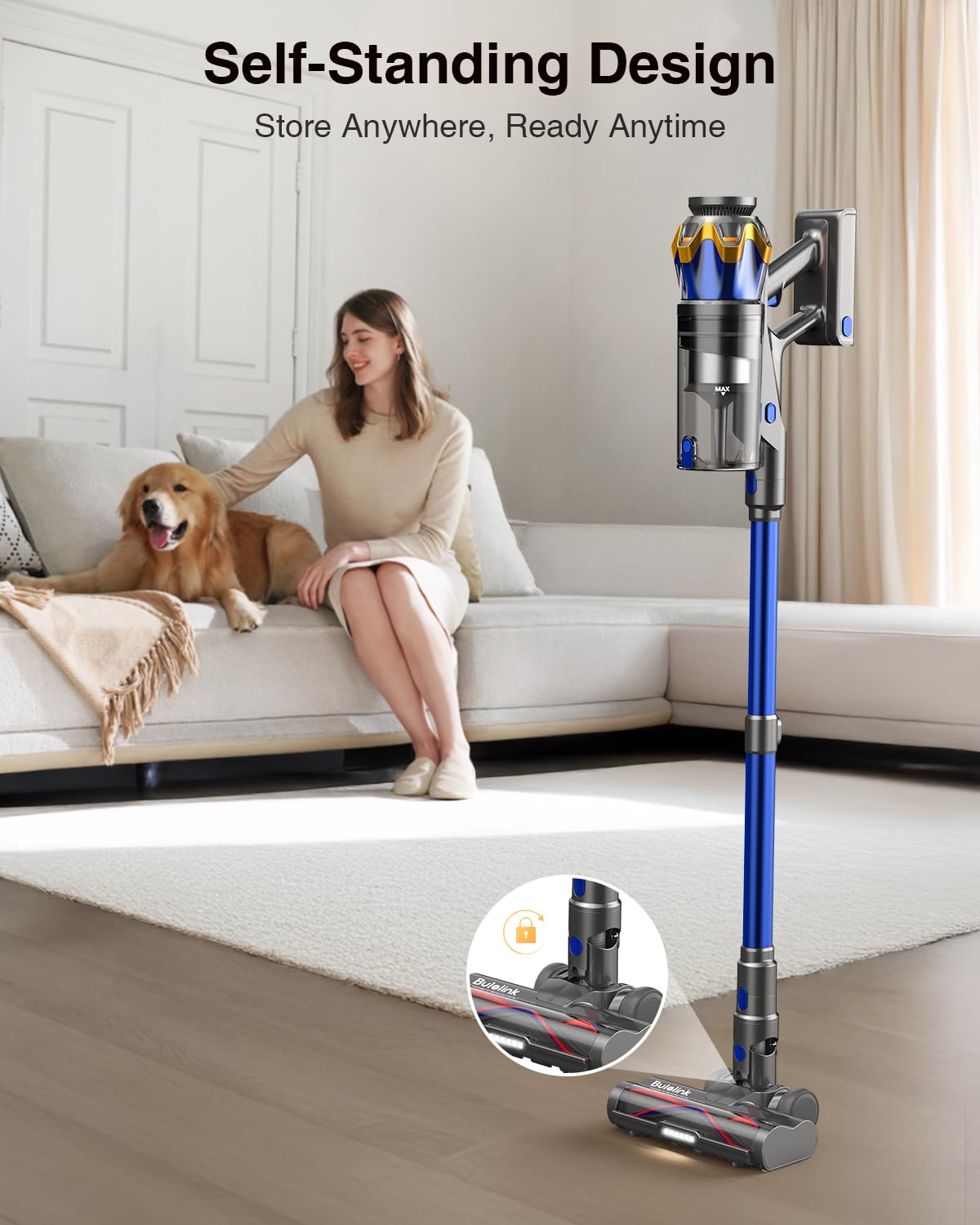 Cordless Vacuum Cleaner 600W 50kPa 65Min OLED Touch Screen Blue