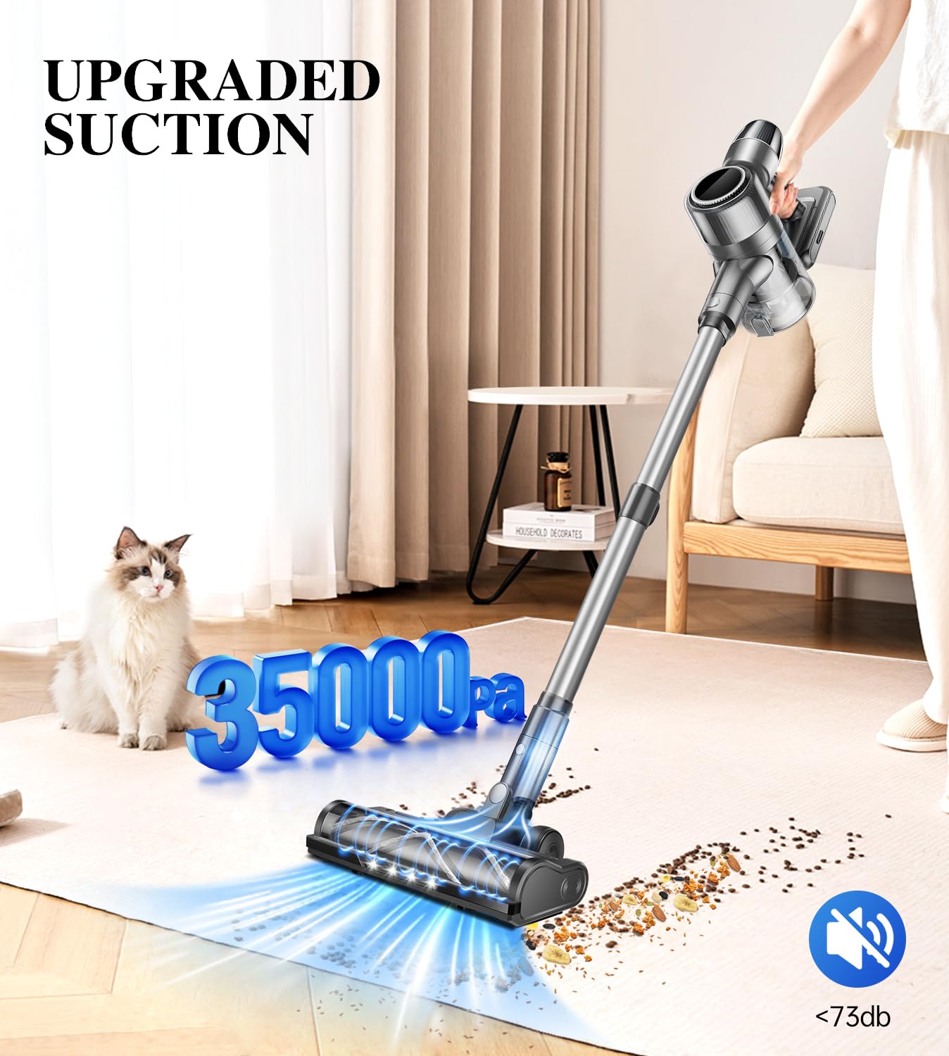 Stick Vacuum 350W 2500mAh 60 Min Runtime Anti-Tangle Grey
