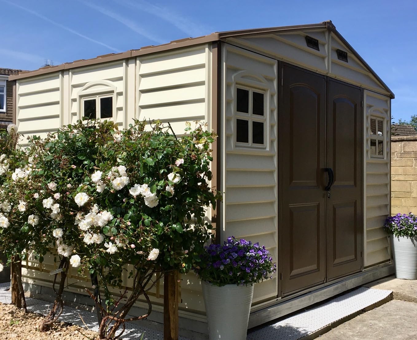 Plastic Garden Storage Shed 10 X 8 Ft Beige Brown Hinged Doors